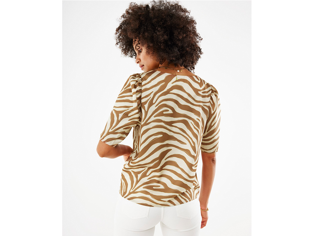 Printed round neck top Sand